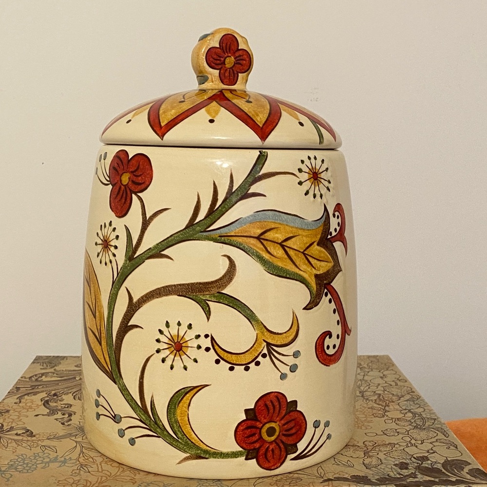 Pier 1 Multicolor Floral Ceramic Jar, multiple uses.  No chips or cracks